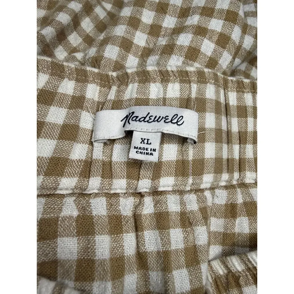 Madewell Linen-Blend Eyelet-Trim Women’s XL Tiered Maxi Skirt Seed Khaki Plaid - Picture 7 of 8